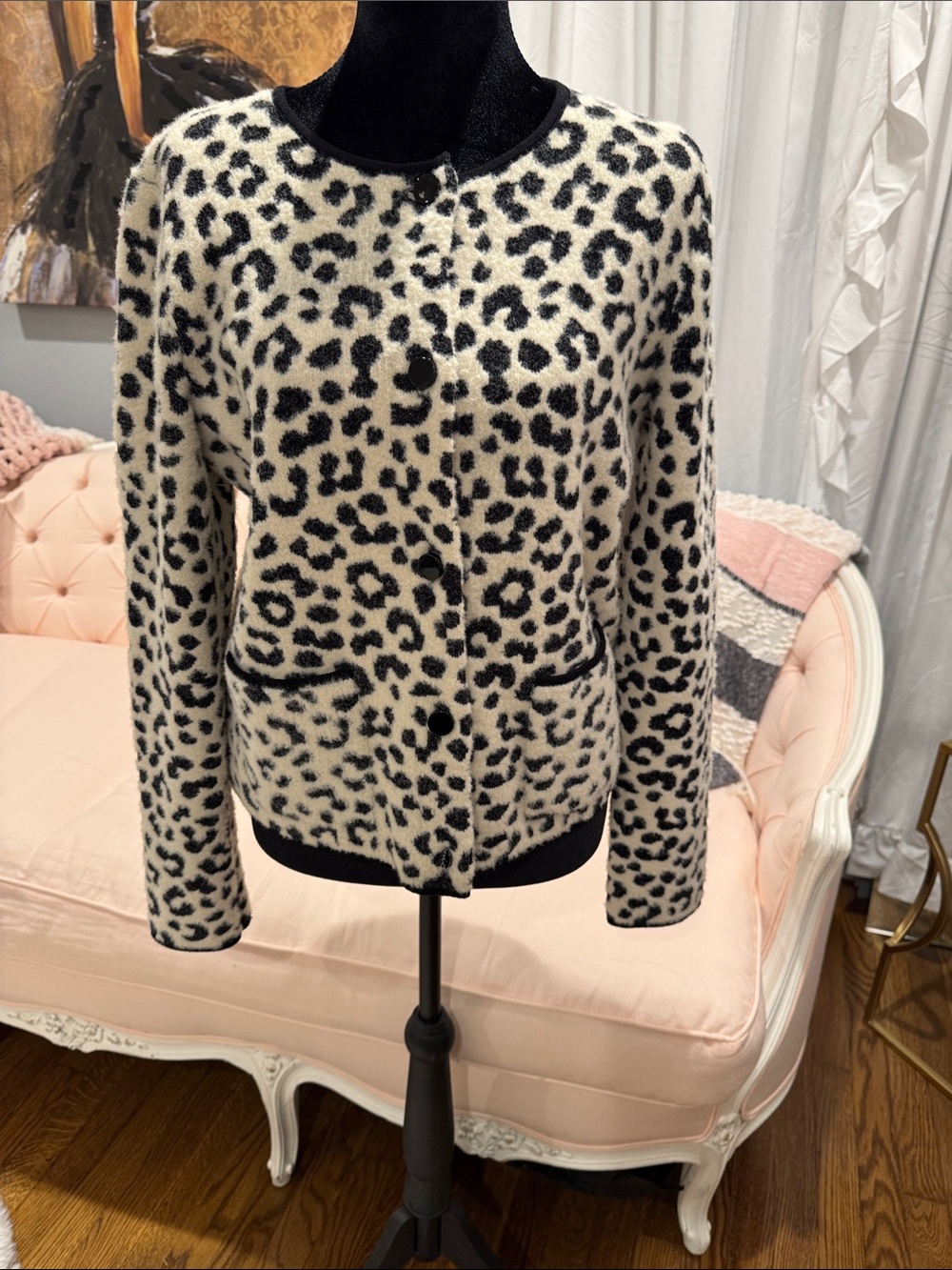 Ann Taylor Leopard-Print Teddy Jacket - Black & Cream